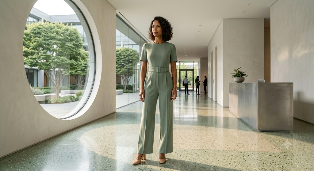 Belted Crepe Jumpsuit and Block Heels